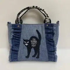 ゆ*ら様 コヤンイサムチョン　オッドアイねこちゃん　デニムリメイクトートバッグ ゆ*ら様 コヤンイサムチョン オッドアイねこちゃん デニムリメイク