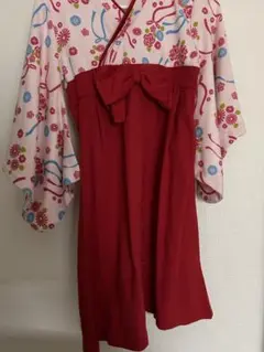 着物スタイルドレス ピンクと赤 花柄