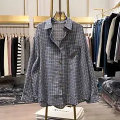 カジュアル チェック 折り衿 シャツ ブラウス 通勤 レトロ レディース