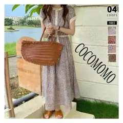 COCOMOMO ロングワンピース フレンチスリーブダマスク柄