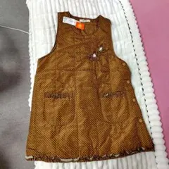 ドット柄ブラウン☆中綿入りワンピース型エプロンM〜L