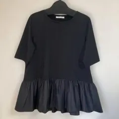 #Newans 黒 ブラック ペプラム Tシャツ ブラウス オンワード樫山 美品