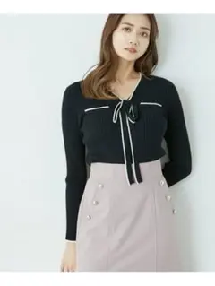 JILLSTUART バイカラーボウタイリブニット