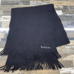 Paul Smith ブラックマフラー ウール100% フリンジ付き