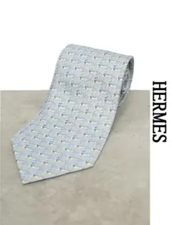 Y125 フランス製 Hermes ネクタイ 剣先幅9cm 総柄 乗馬 シルクのサムネイル