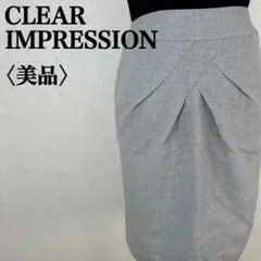 クリアインプレッション ウールブレンド ラメ糸混　タイトスカート バックフリル