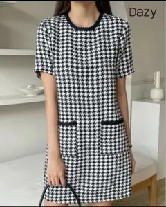 SHEIN dazy 半袖 ワンピース 黒 白 Sサイズ 千鳥格子柄