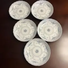 青い花柄の陶器皿5枚セット