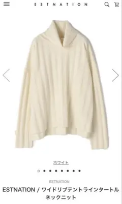 ESTNATION オフホワイト　リブ編み タートルネック セーター