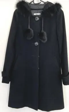 ファーフード付きウールコート　ブラック　R・F INTER REMIX