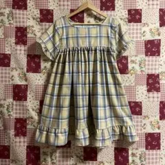 チュニックワンピース　起毛ベージュ×茶系タータンチェック