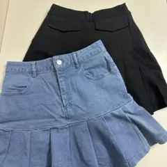 WEGO デニムブルーとブラックのプリーツスカートセット