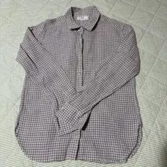 ユニクロ　リネンチェック 長袖シャツ