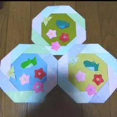 《ハンドメイド》折り紙で作った春のリース3点（鶯　蝶々　鳥）