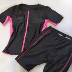 【*ク様 スポーツ用水着 ブラック/ピンク LL