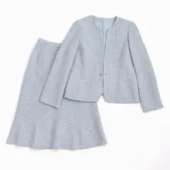 Leilian レリアン スカート セットアップ ツイード スーツ 水色 11号