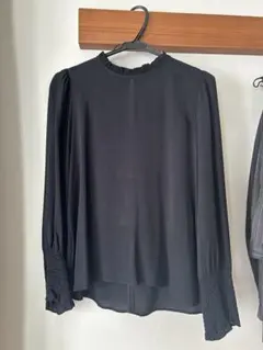 ZARA WOMAN フリルネック 長袖ブラウス ブラック M