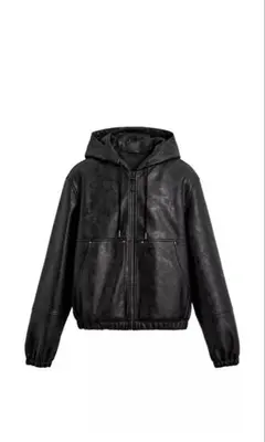 ZARA フェイクレザーフーデッドジャケット Mサイズ ブラック