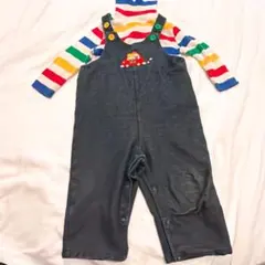 セット　ミキハウス オーバーオール サロペット くま ボーダー　ニット