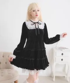 DearMyLoveRose ベロアヨークレースワンピース ブラック