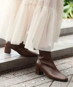 ルタロン　5cmスクエアフィットショートブーツ　ブラウン　XL