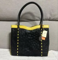 未使用JRA 日本製オーストリッチ ハンドバッグ バイカラー ブラック×イエロー