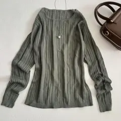 アントマリーズ♡オリーブグリーン リブ編みニット 薄手 長袖セーター