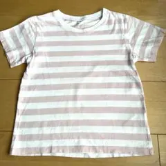 無印良品　ボーダーTシャツ ピンク×ホワイト 120cmのサムネイル