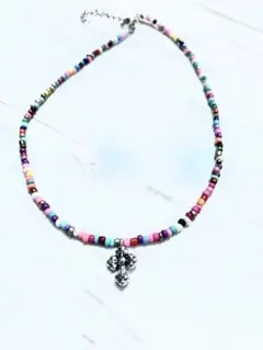 天然石ネックレス ビーズ　ハンドメイド　ビーズ　レディース　ネックレス　クロス