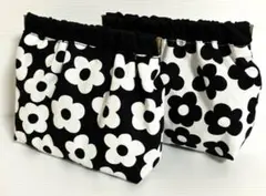 白黒花柄バネ口ポーチ2個セット