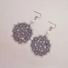 ラウンドモチーフ　タティングレースピアス