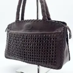 【美品】IBIZA ハンドバッグ　レザー　イントレチャート　編み込み　茶