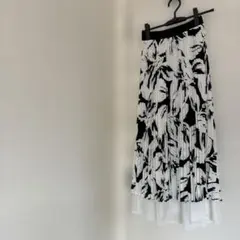 loaf プリーツスカート 花柄 白黒 ロングスカート 春