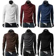 メンズ タートルネック 無地 長袖