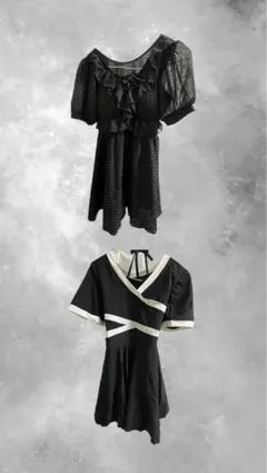 黒のフリル付きワンピース水着セット