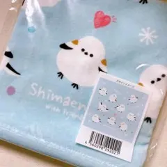 シマエナガ ハンドタオル タオル ブルー 北海道