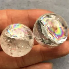 【ラスト！虹入り！虹大きめ】天然石　アイリスクォーツ　水晶　丸玉24