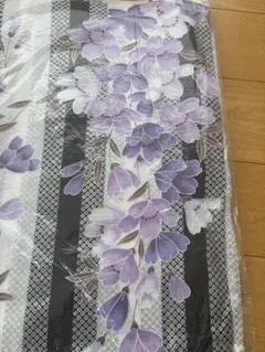 レディース 浴衣 単品 白地 ストライプ 花柄 クリーニング済みのサムネイル