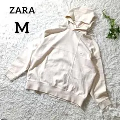 ZARAザラ　フード付きパーカー　M　薄ピンク　長袖　厚手　パッチワーク　604のサムネイル