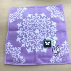 【新品未使用】 HM 蝶柄 タオルハンカチ ライトパープル ハナエモリ