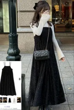 ラメシャギーフレアキャミワンピース