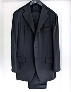 KITON スーツ　48　ピュアカシミアフラノ極上生地　濃紺ストライプ　ナポリのサムネイル
