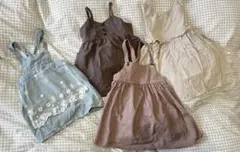 オーバーオールスカート4点セット（水色・茶・ピンク・ベージュ）