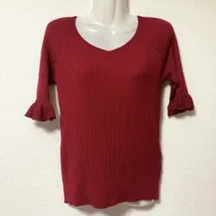 リルデシュシュ フリルスリーブ リブニットトップス M バックレースアップ 半袖のサムネイル