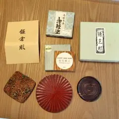 茶道具 急須台 土瓶敷 うるし 天然木 桜皮細工 鎌倉彫 陽堂 津軽塗 3点