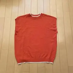 オレンジ ノースリーブニット Lサイズ