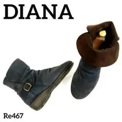 ダイアナ　美品　ショートブーツ　レザー　ネイビー　ウェッジ　23.5cm　日本製