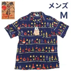 ハワイアン サーフブランド ボトル柄 アロハシャツ ネイビー 涼しい メンズ M