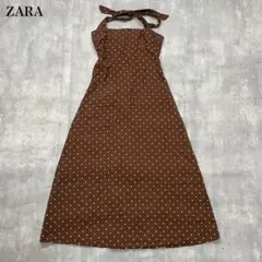 ザラ【S】ロングワンピース Aライン フレア ドット総柄 ホルターネック