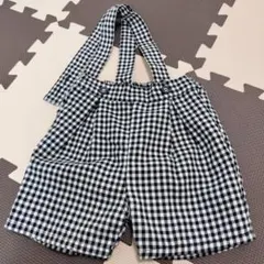 Cottoli ブラック・ホワイトチェック サロペットパンツ